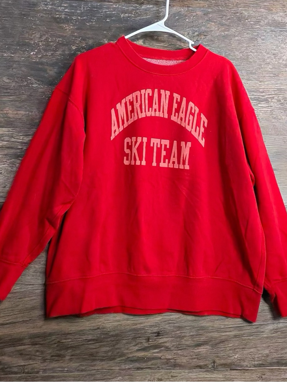 American Eagle Outfitters Red 'Ski Team' Crewneck Sweatshirt